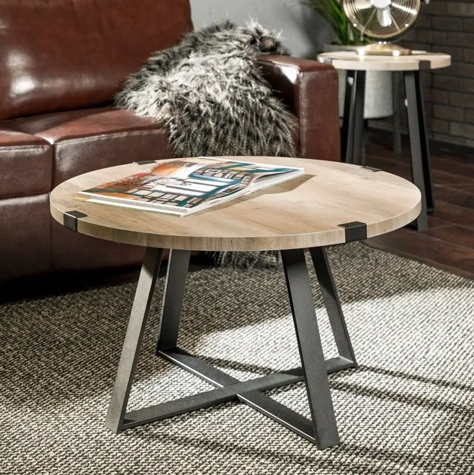 Rustic Gray Round Coffee Table - Walker Edison