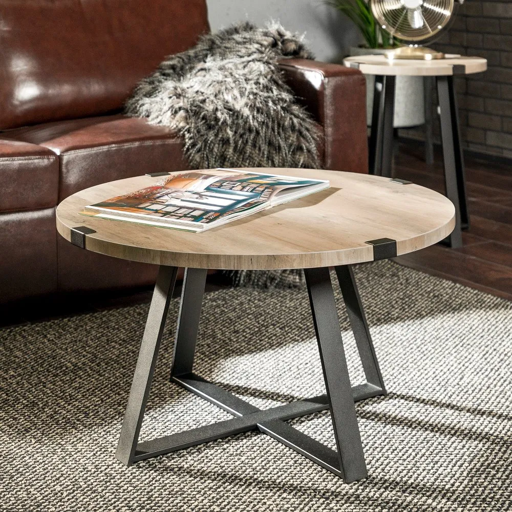 Rustic Gray Round Coffee Table - Walker Edison