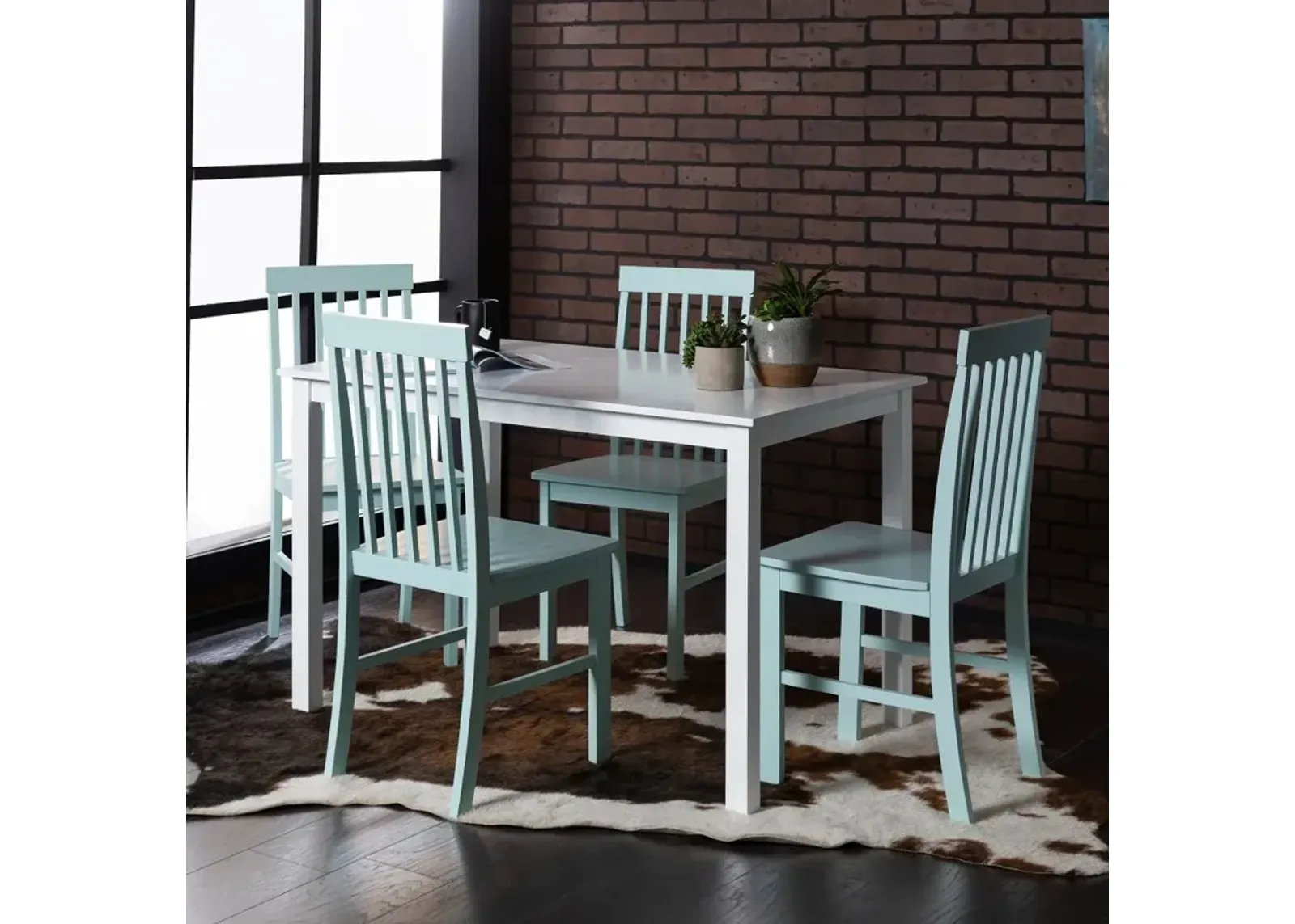 Modern White and Green 5 Piece Dining Set - Walker Edison