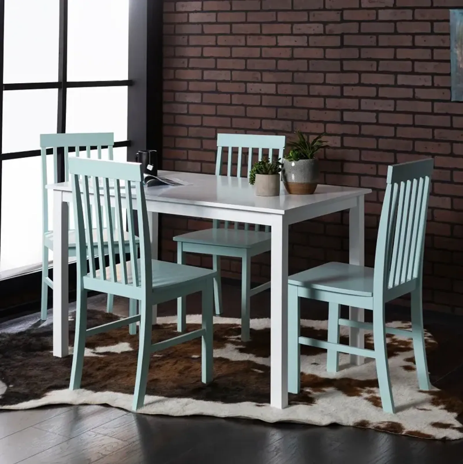 Modern White and Green 5 Piece Dining Set - Walker Edison