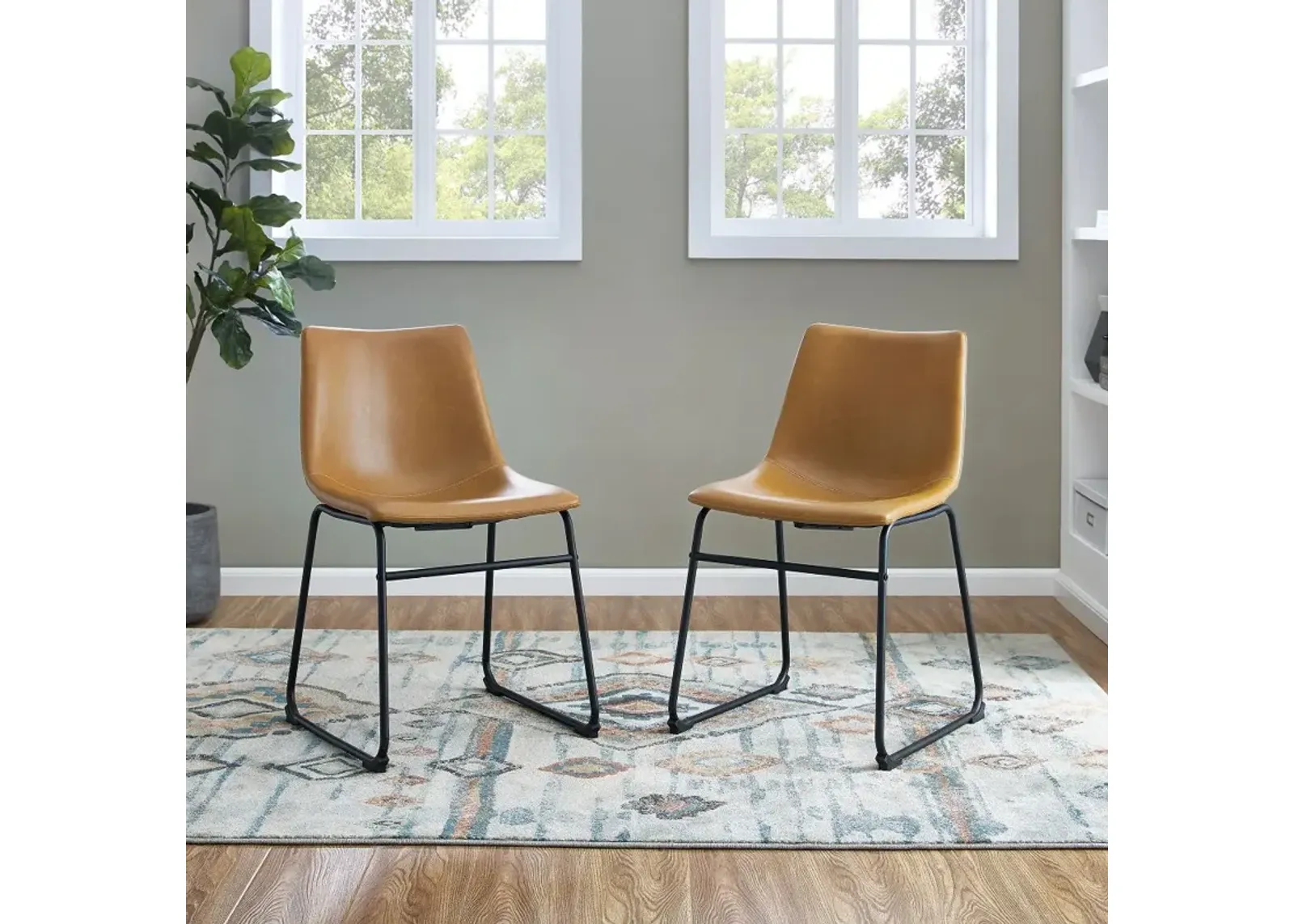 Saddles Light Brown Dining Room Chair, Set of 2 - Walker Edison