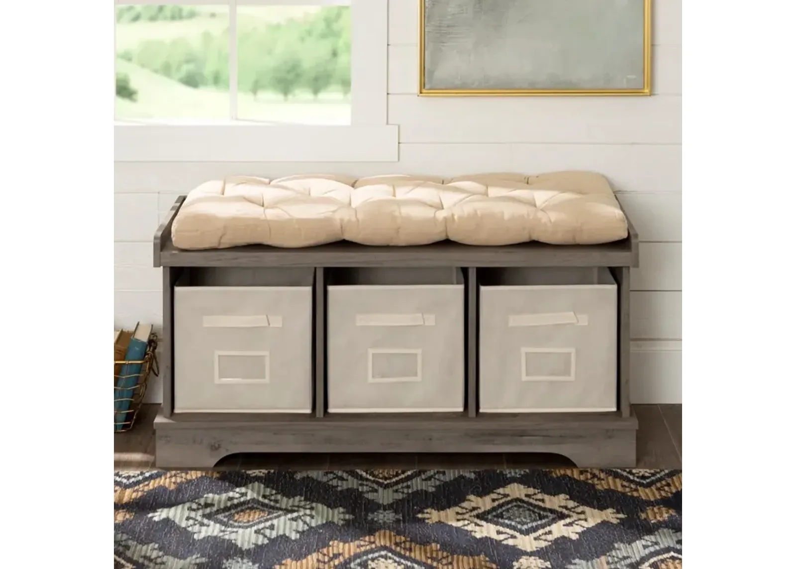 Carin Gray Wash 42 Inch Entryway Storage Bench - Walker Edison