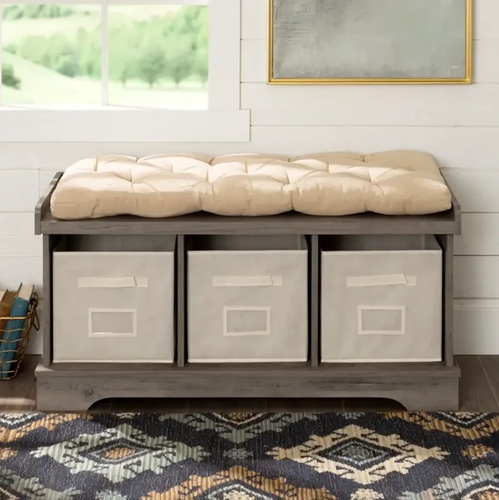 Carin Gray Wash 42 Inch Entryway Storage Bench - Walker Edison