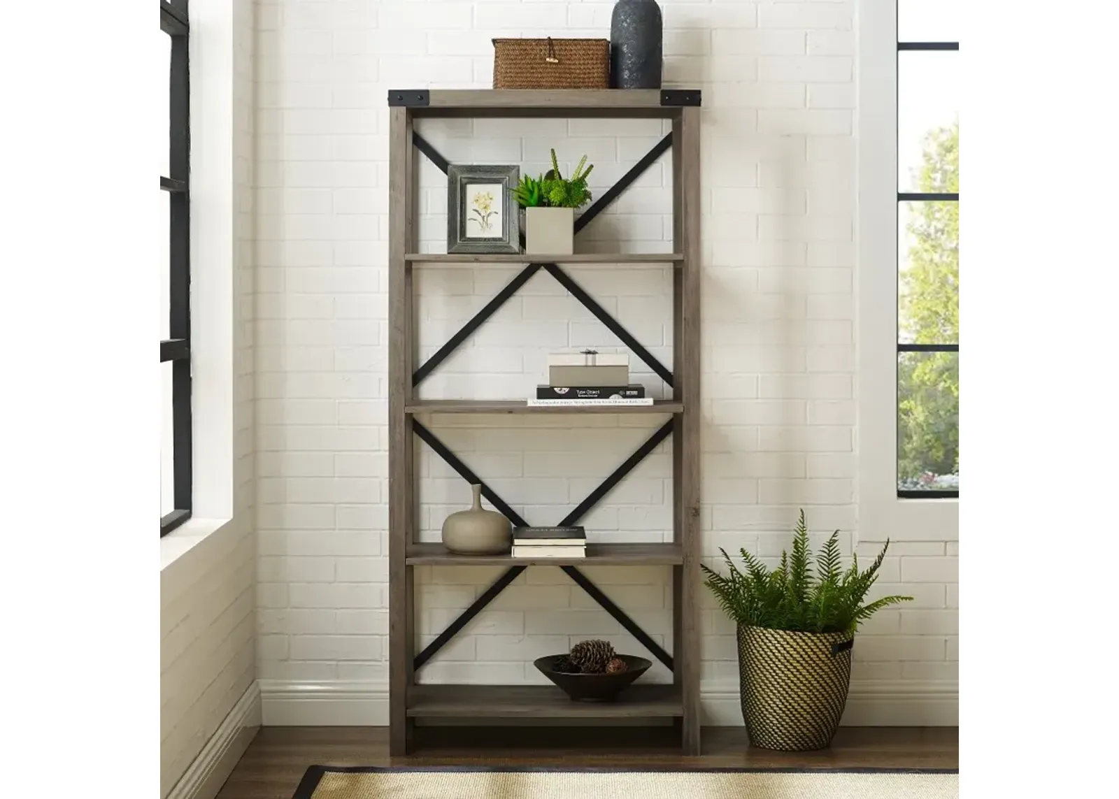 Farmhouse Metal 64 Inch Bookcase - Walker Edison