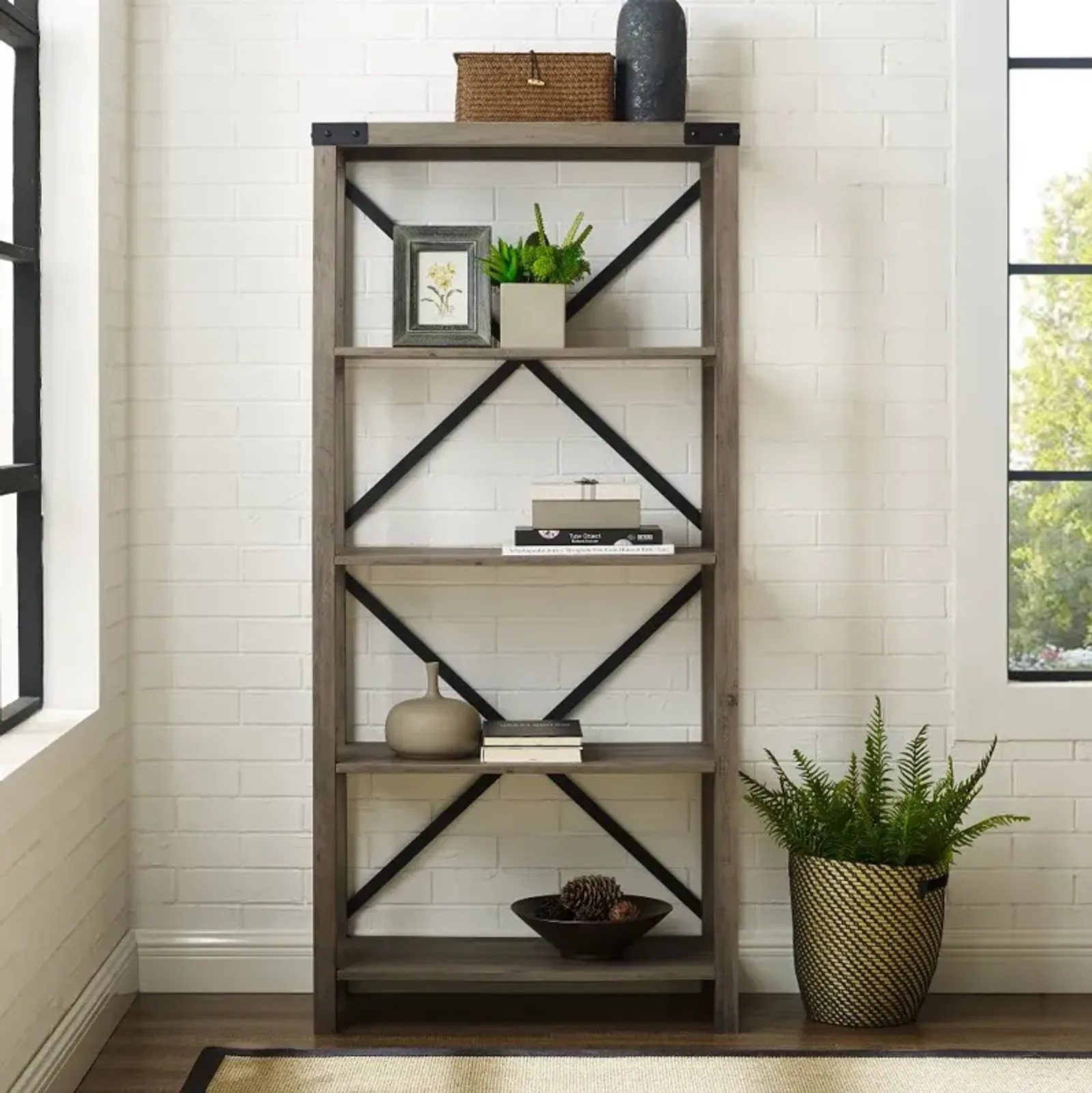 Farmhouse Metal 64 Inch Bookcase - Walker Edison