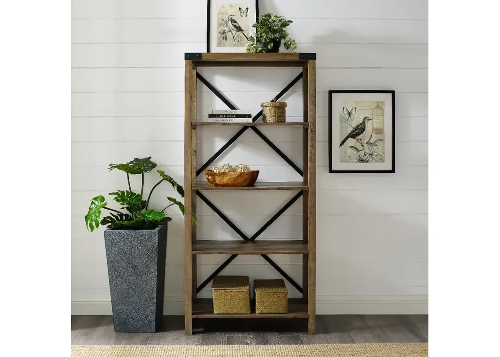 Farmhouse 64 Inch Metal Bookcase - Walker Edison