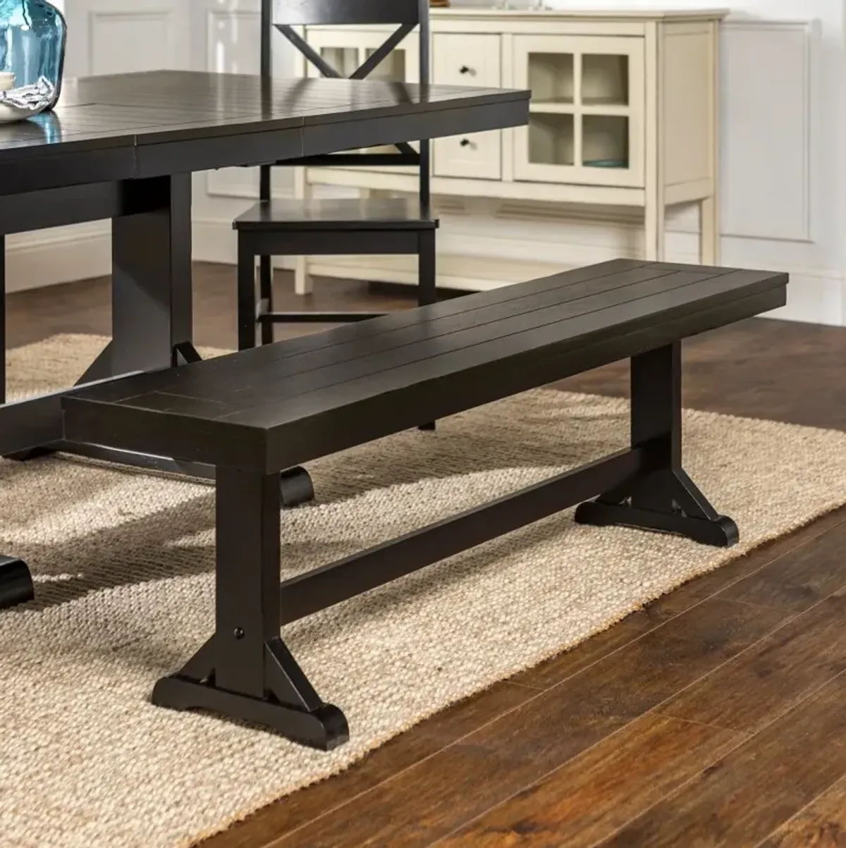 Millwright Rustic Black Wood Dining Bench - Walker Edison