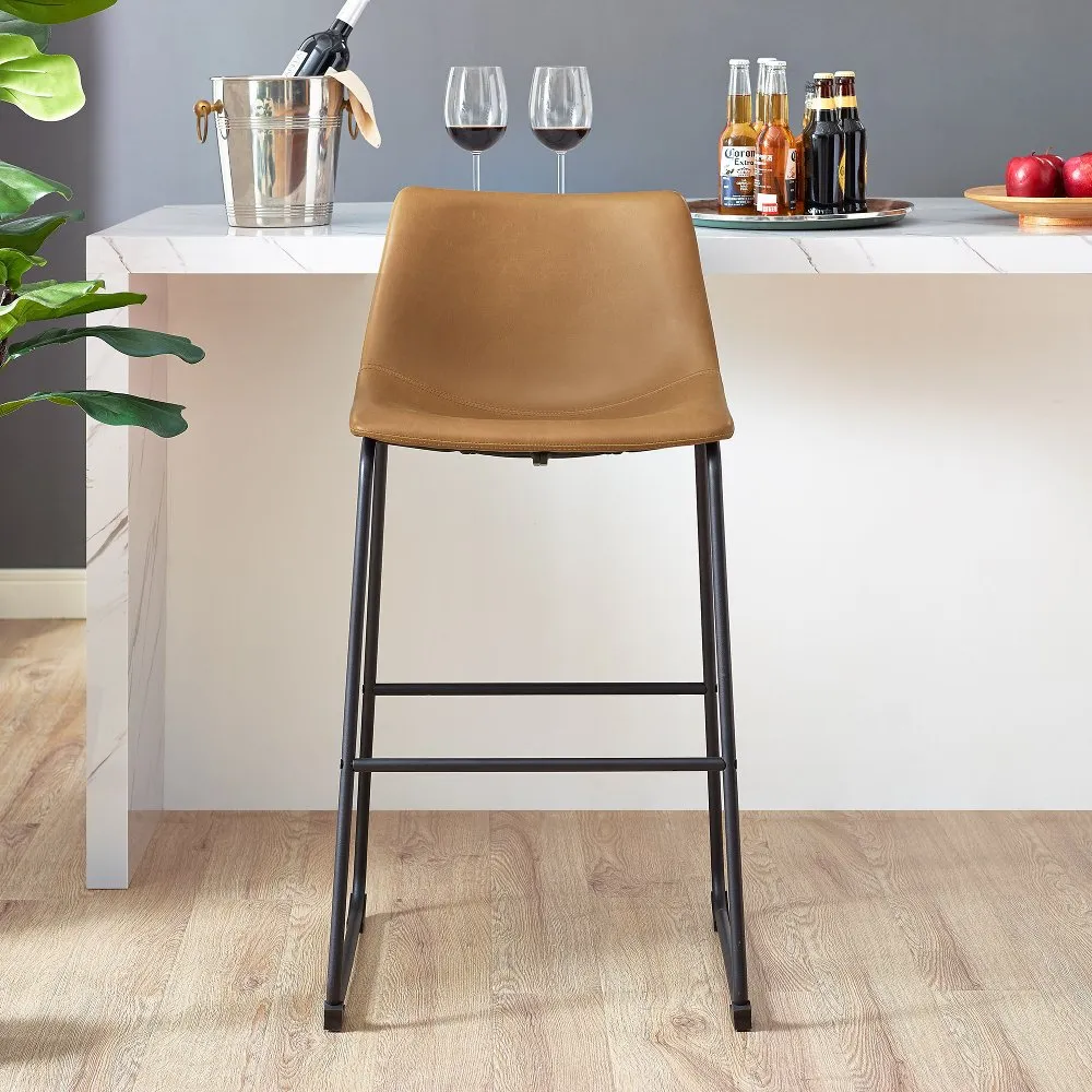 Slope Saddle Brown Bar Height Stool, Set of 2