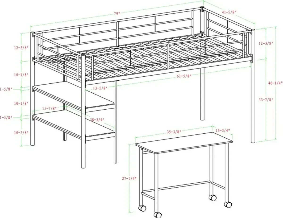 Contemporary Black Twin Low Loft Bed - Walker Edison