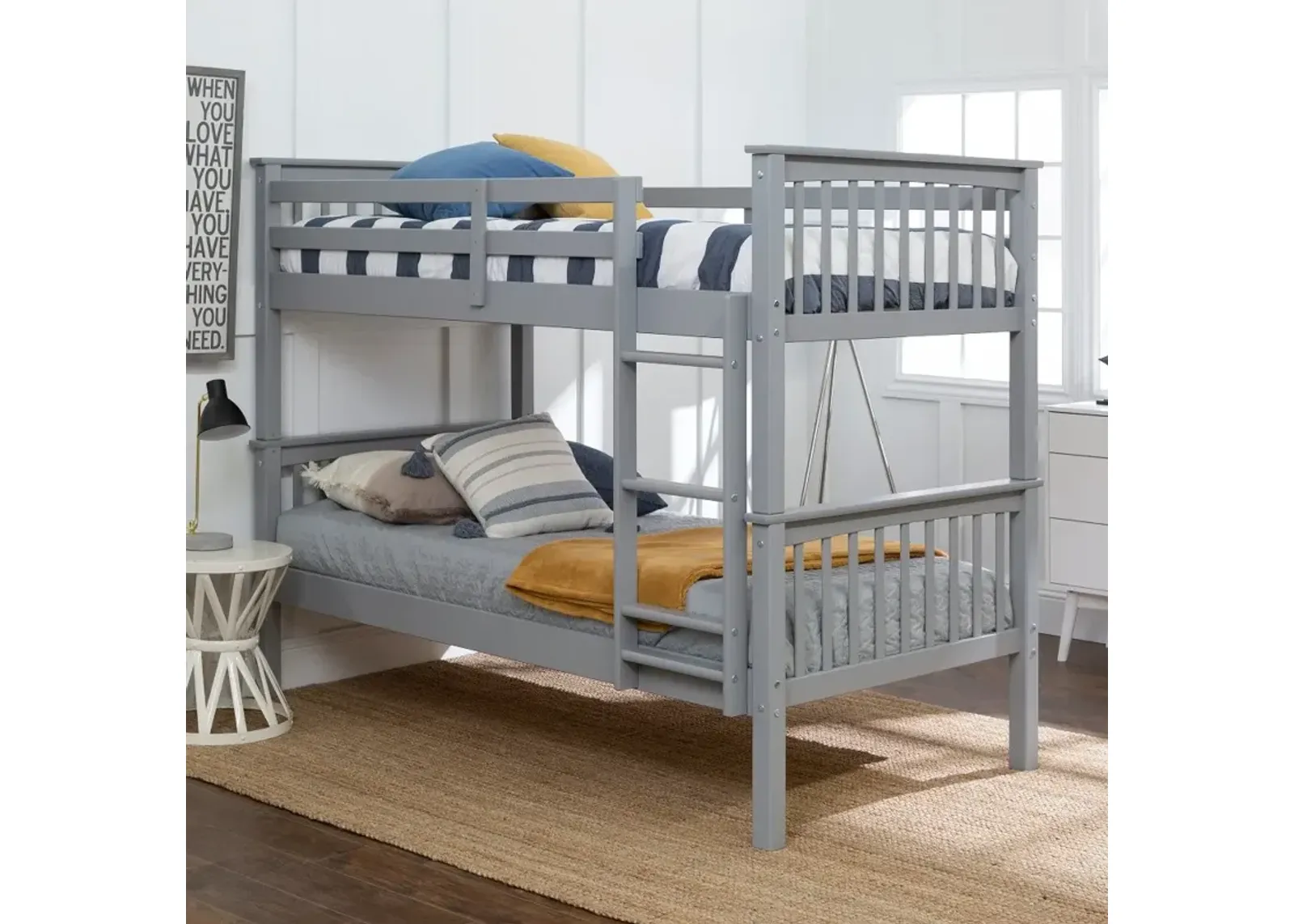 Mission Gray Twin-over-Twin Bunk Bed - Walker Edison