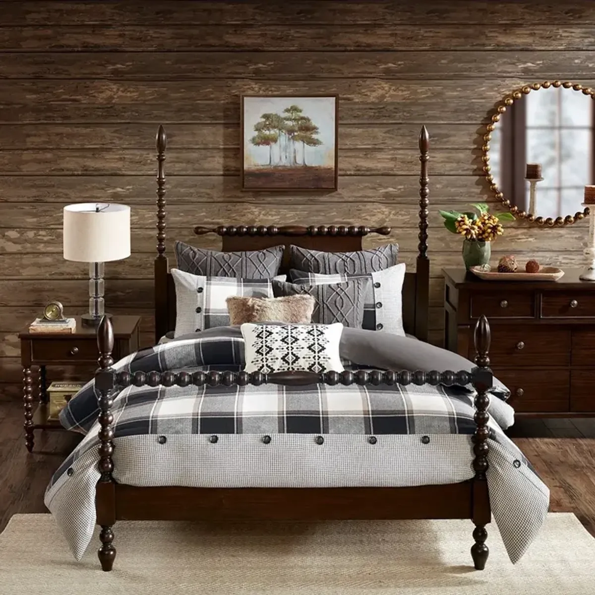 Black, Tan and Ivory Queen Urban Cabin 8 Piece Bedding Collection