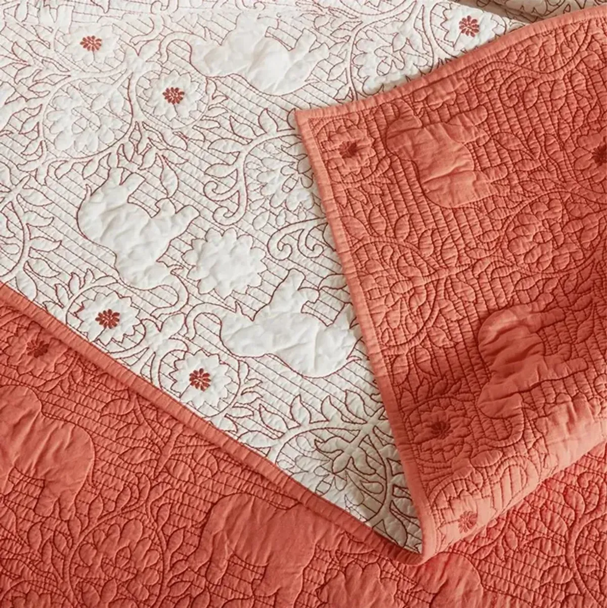 Burnt Orange and Tan King Kandula 3 Piece Coverlet Set