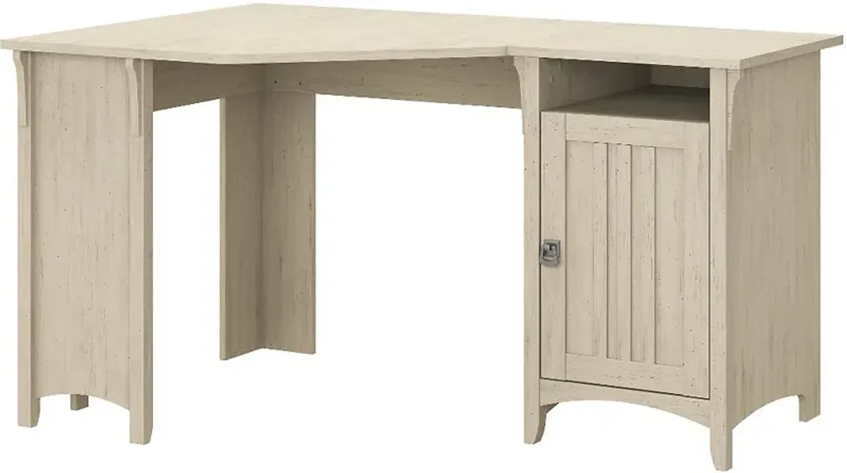 Salinas Antique White Corner Pedestal Desk - Bush Furniture