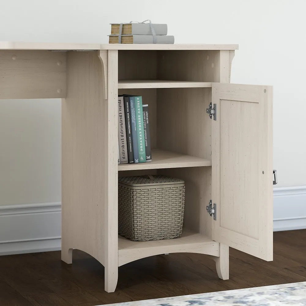 Salinas Antique White Corner Pedestal Desk - Bush Furniture