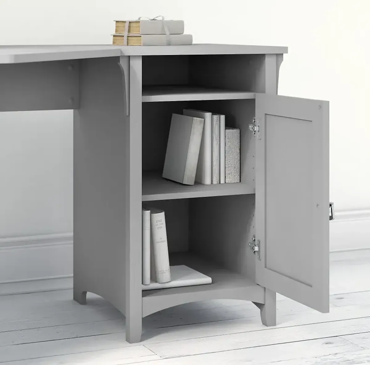 Salinas Cape Cod Gray Corner Pedestal Desk - Bush Furniture