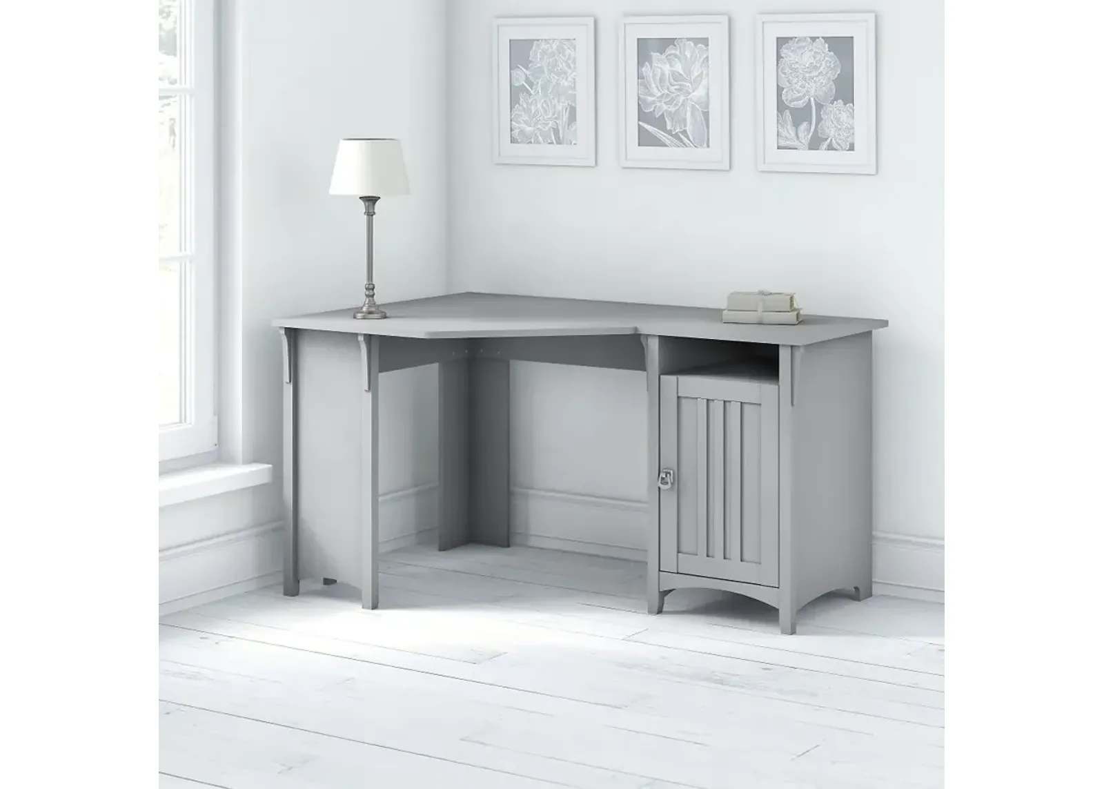 Salinas Cape Cod Gray Corner Pedestal Desk - Bush Furniture