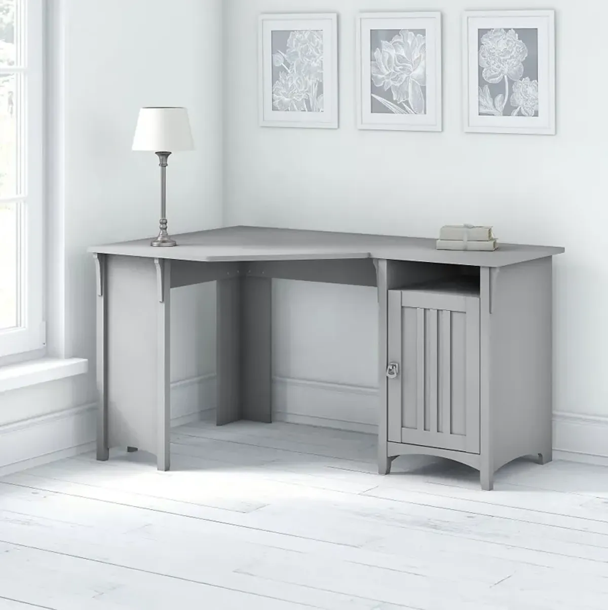 Salinas Cape Cod Gray Corner Pedestal Desk - Bush Furniture