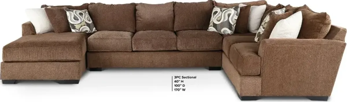 Tranquility Brown 3 Piece Sectional