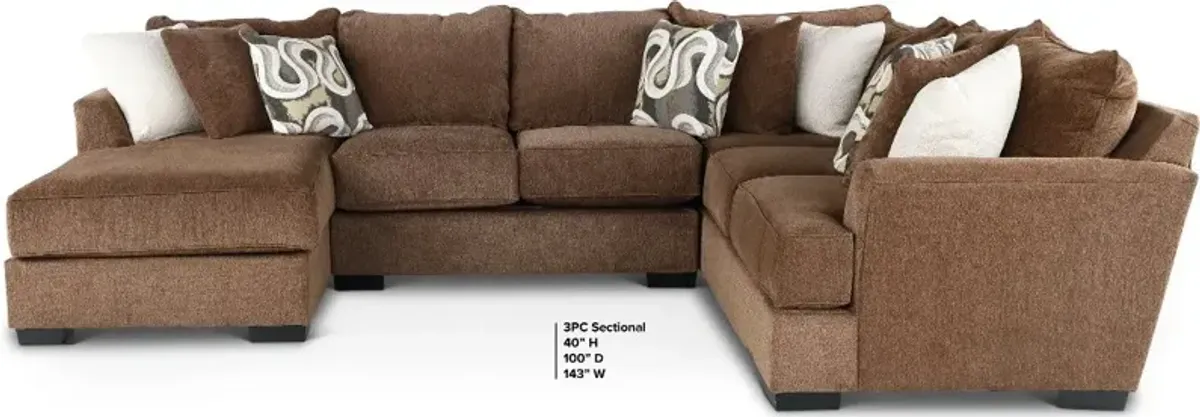 Tranquility Brown 3 Piece Sectional