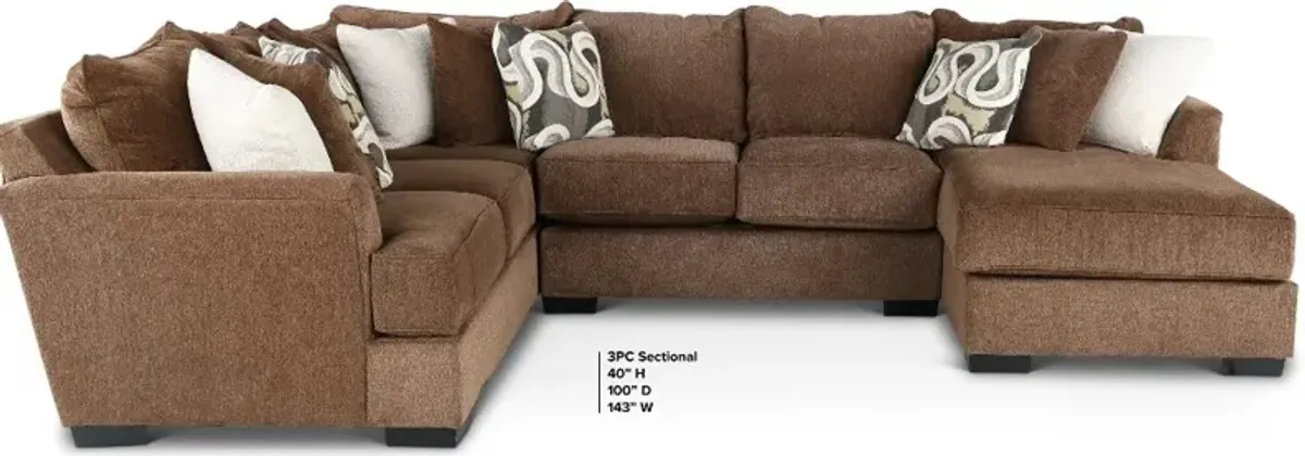 Tranquility Brown 3 Piece Sectional