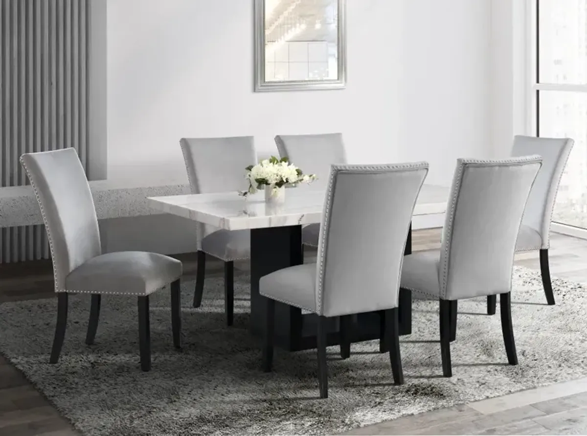 Valentino Marble 5 Piece Dining Set with Gray Velvet Chairs