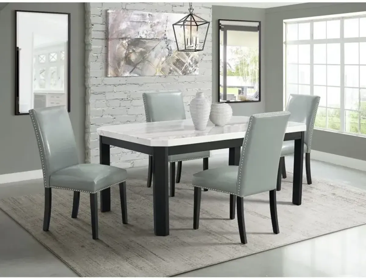 Valentino Marble 5 Piece Dining Set with Gray Velvet Chairs