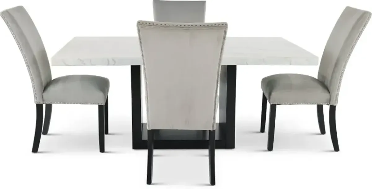 Valentino Marble 5 Piece Dining Set with Gray Velvet Chairs