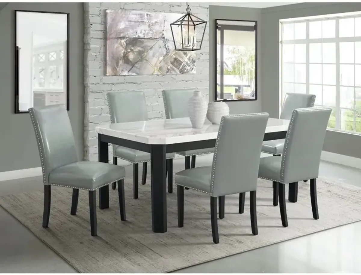 Valentino Marble 5 Piece Dining Set with Gray Velvet Chairs