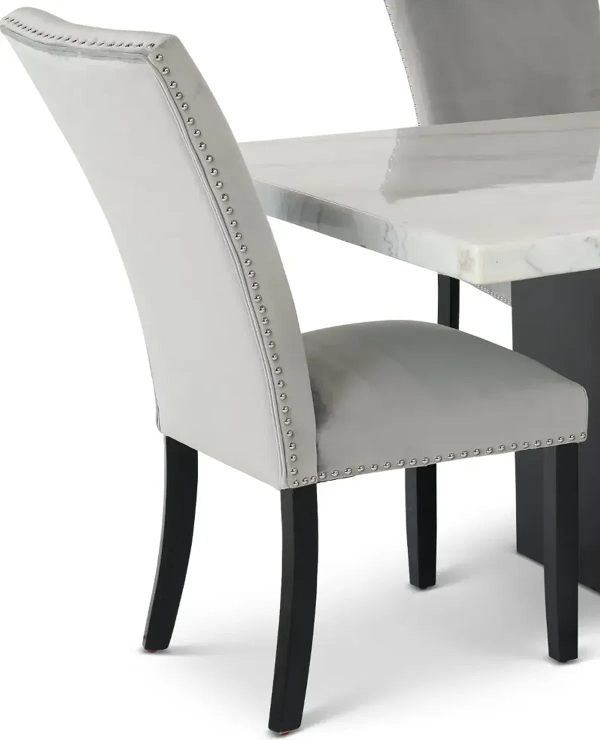 Valentino Marble 5 Piece Dining Set with Gray Velvet Chairs