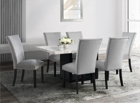 Valentino Marble 5 Piece Dining Set with Gray Velvet Chairs