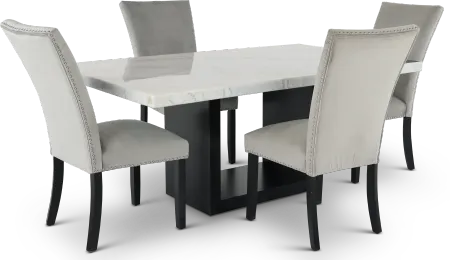Valentino Marble 5 Piece Dining Set with Gray Velvet Chairs