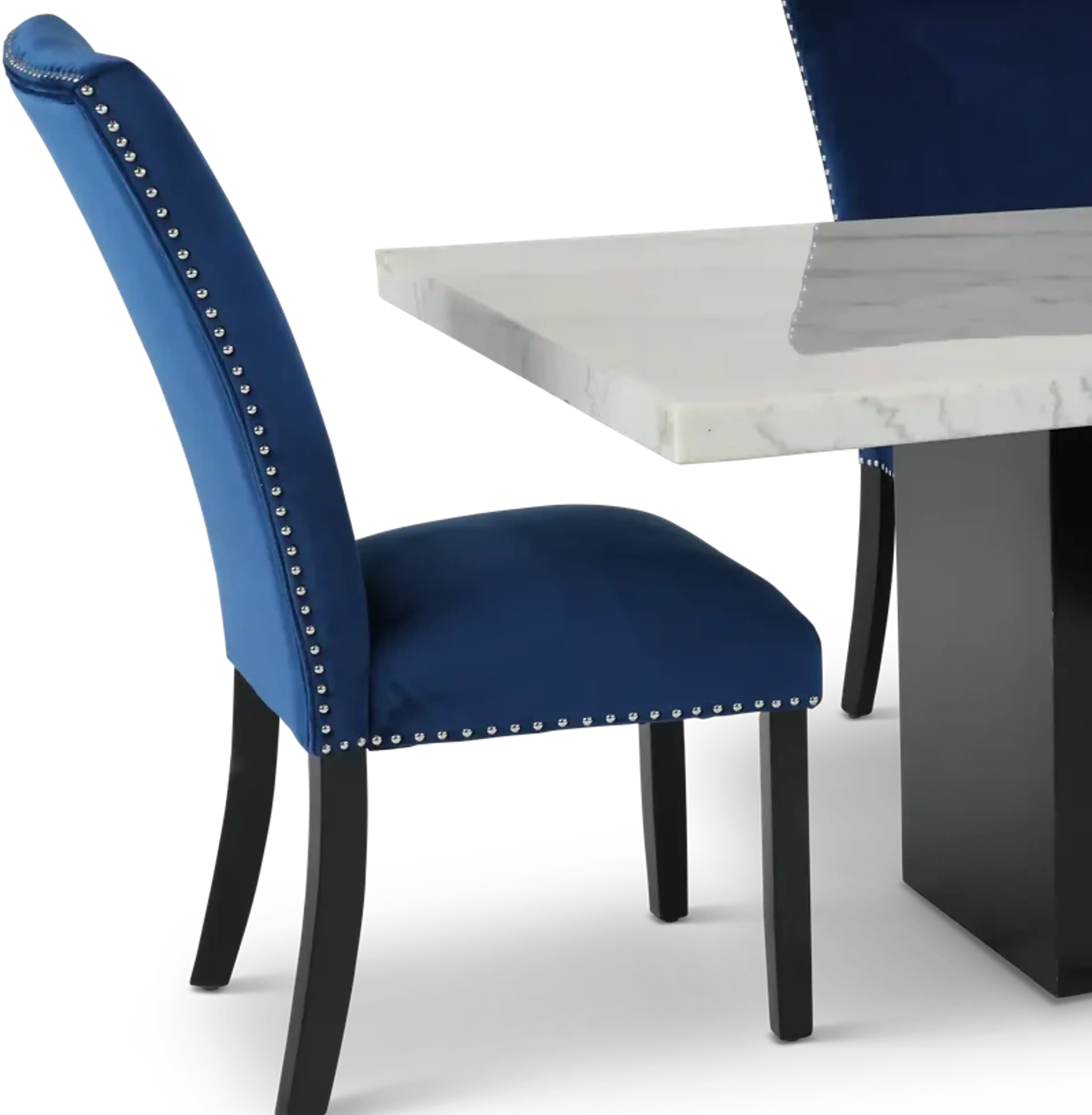 Valentino Marble 5 Piece Dining Set With Blue Velvet Chairs Rc Willey ...
