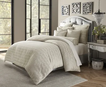 Carlyle Light Gray and Metallic Queen 9 Piece Bedding Collection