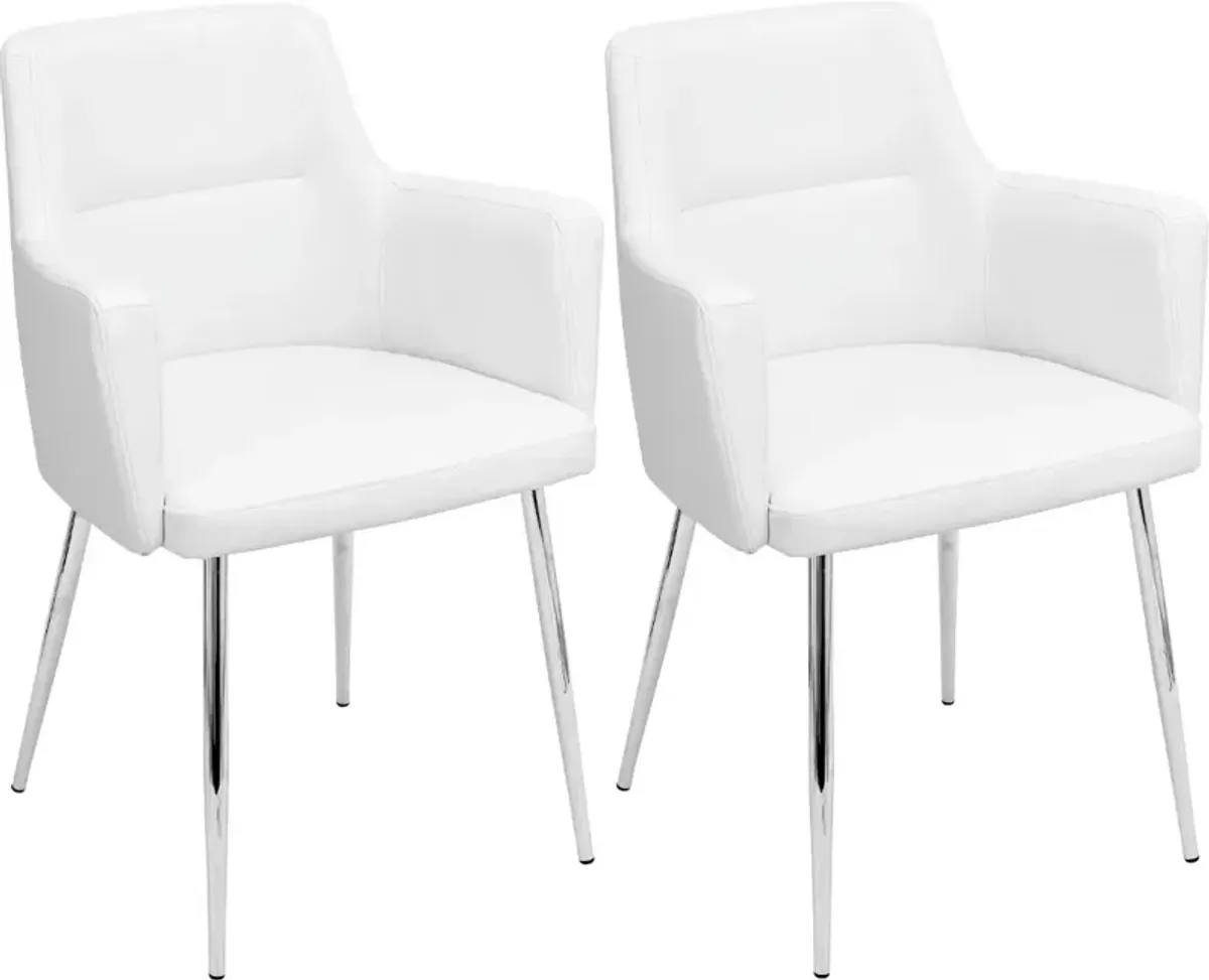 Andrew White & Chrome Dining Room Arm Chair (Set of 2)