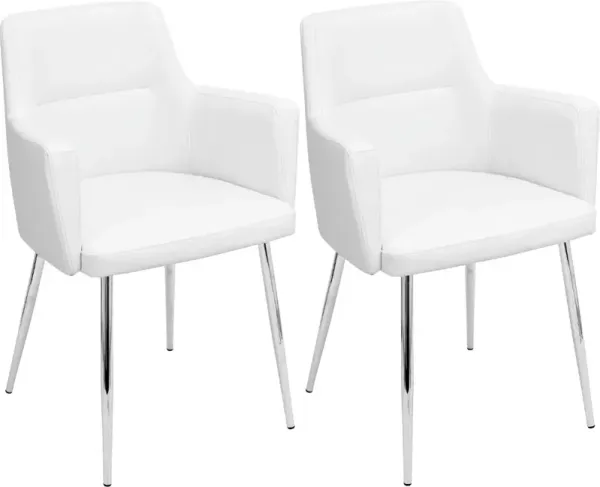 Andrew White & Chrome Dining Room Arm Chair (Set of 2)