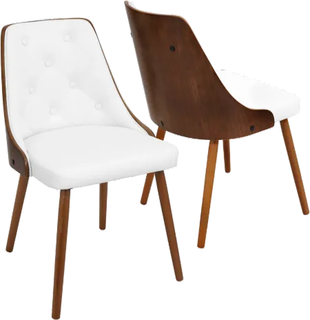 Mid Century White and Brown Faux Leather Dining Room Chair - Gianna
