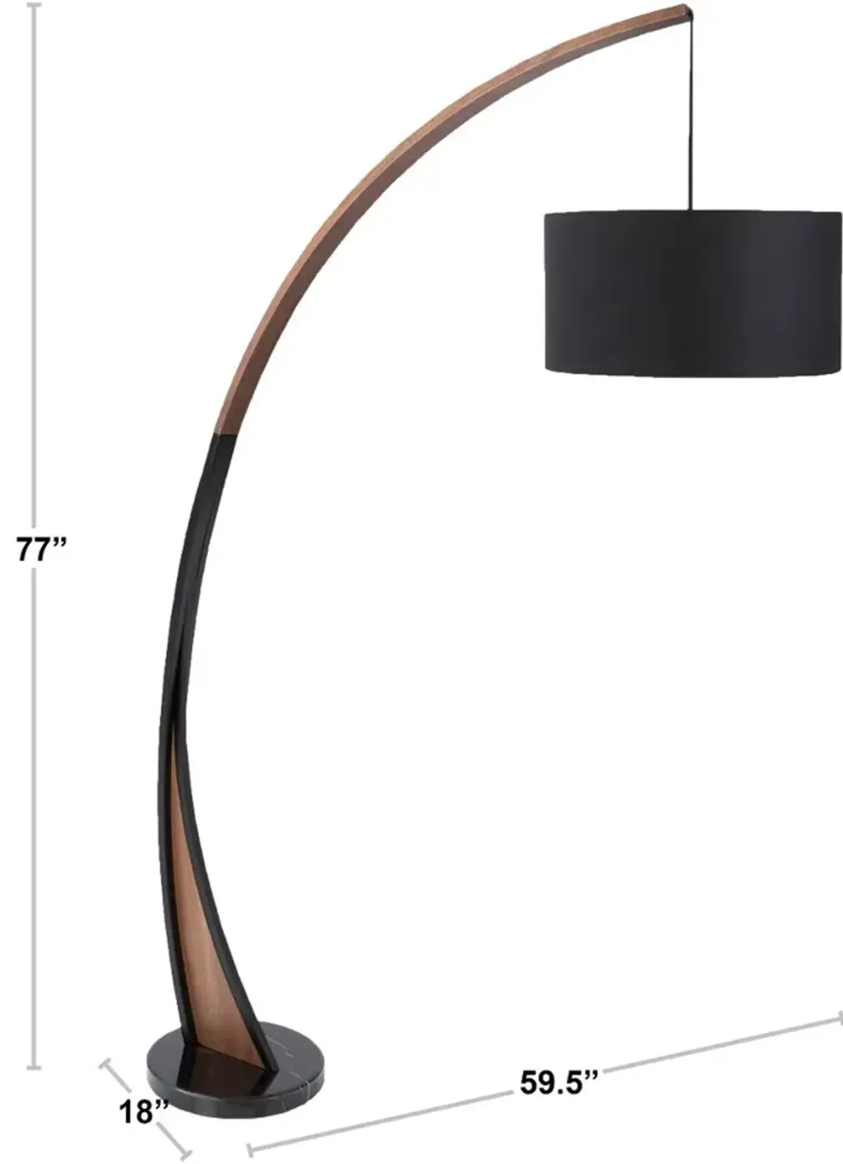 Noah Mid Century Modern Walnut Wood Floor Lamp with Marble Base