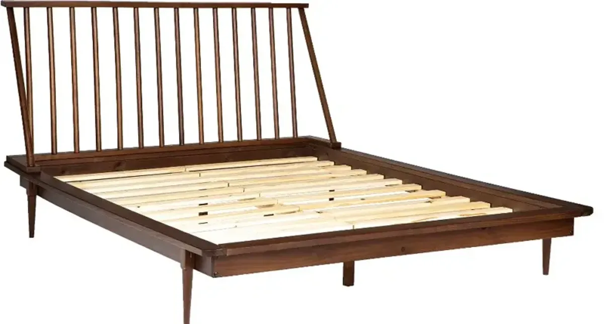 Modern Walnut Brown Queen Spindle Platform Bed - Walker Edison