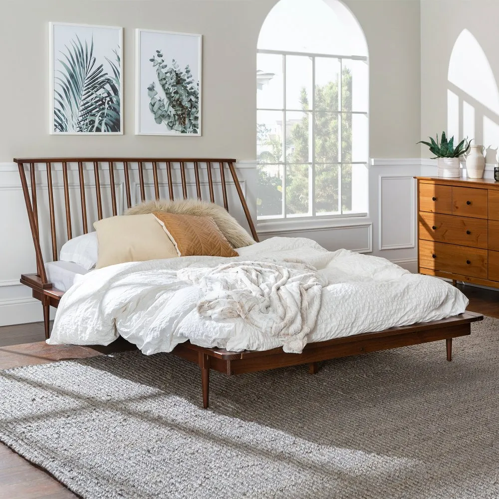 Modern Walnut Brown Queen Spindle Platform Bed - Walker Edison