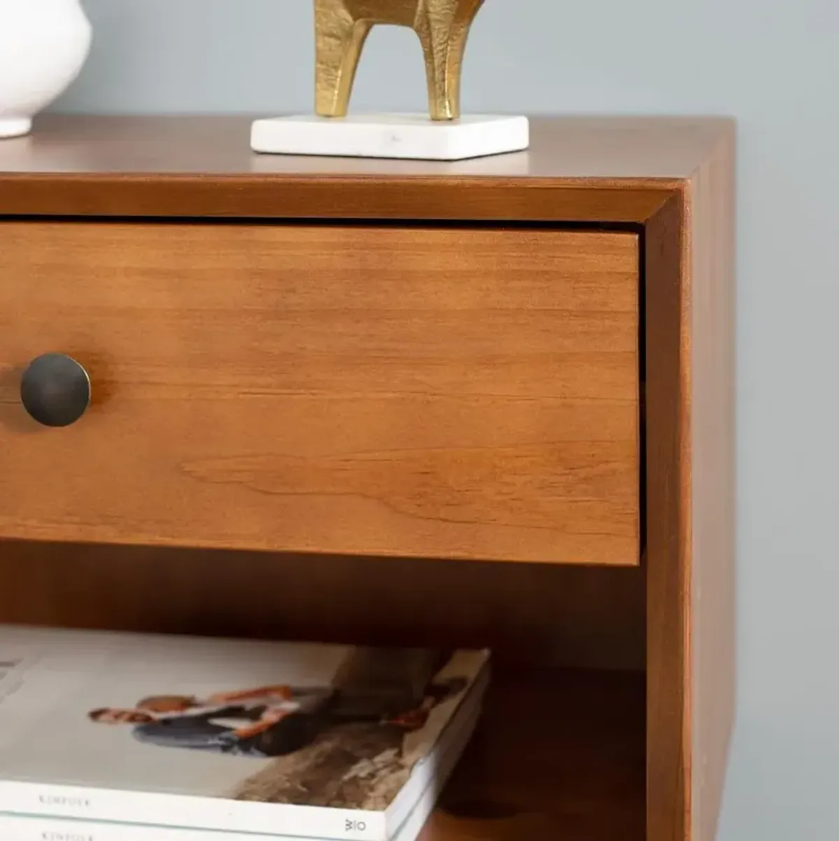 Rosie Mid Century Caramel 1-Drawer Nightstand - Walker Edison