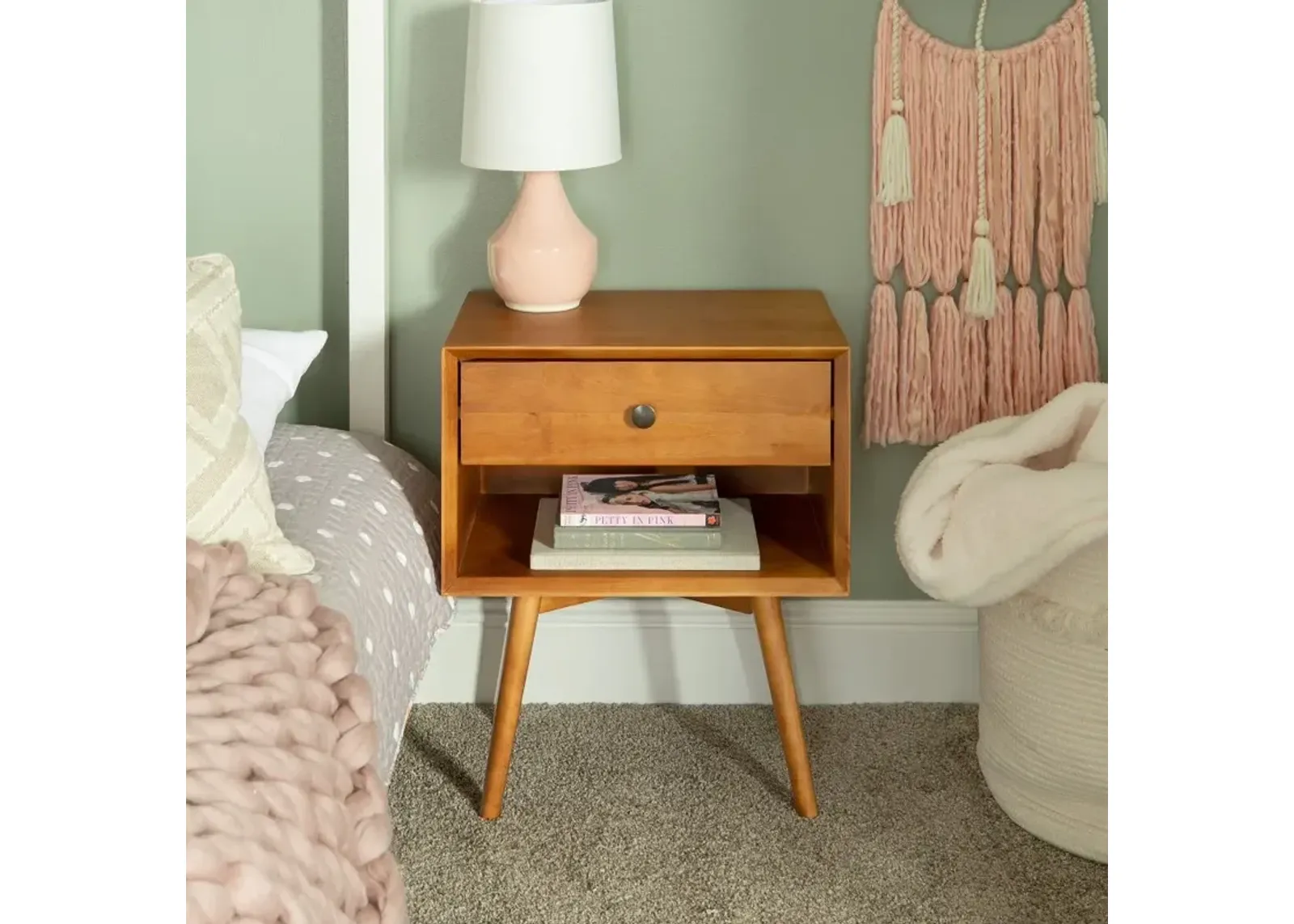 Rosie Mid Century Caramel 1-Drawer Nightstand - Walker Edison