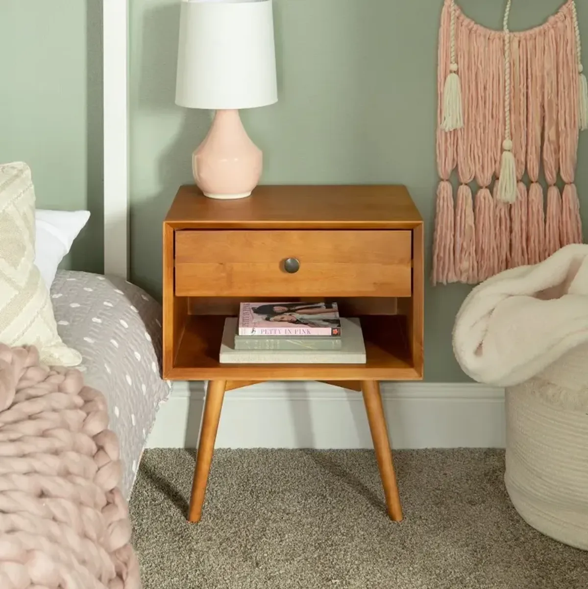 Rosie Mid Century Caramel 1-Drawer Nightstand - Walker Edison