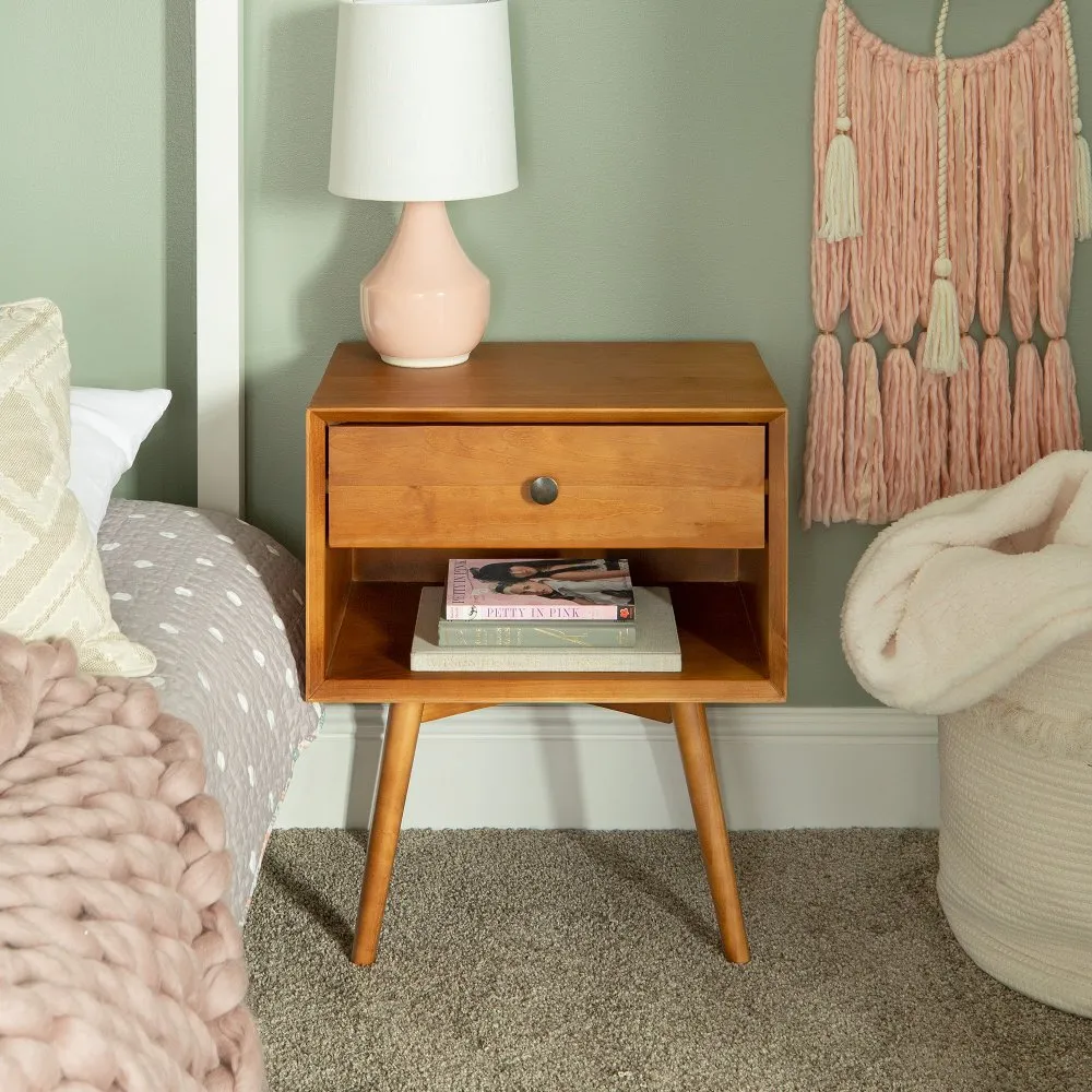 Rosie Mid Century Caramel 1-Drawer Nightstand - Walker Edison