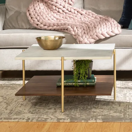 Mid Century Marble and Gold Coffee Table - Walker Edison