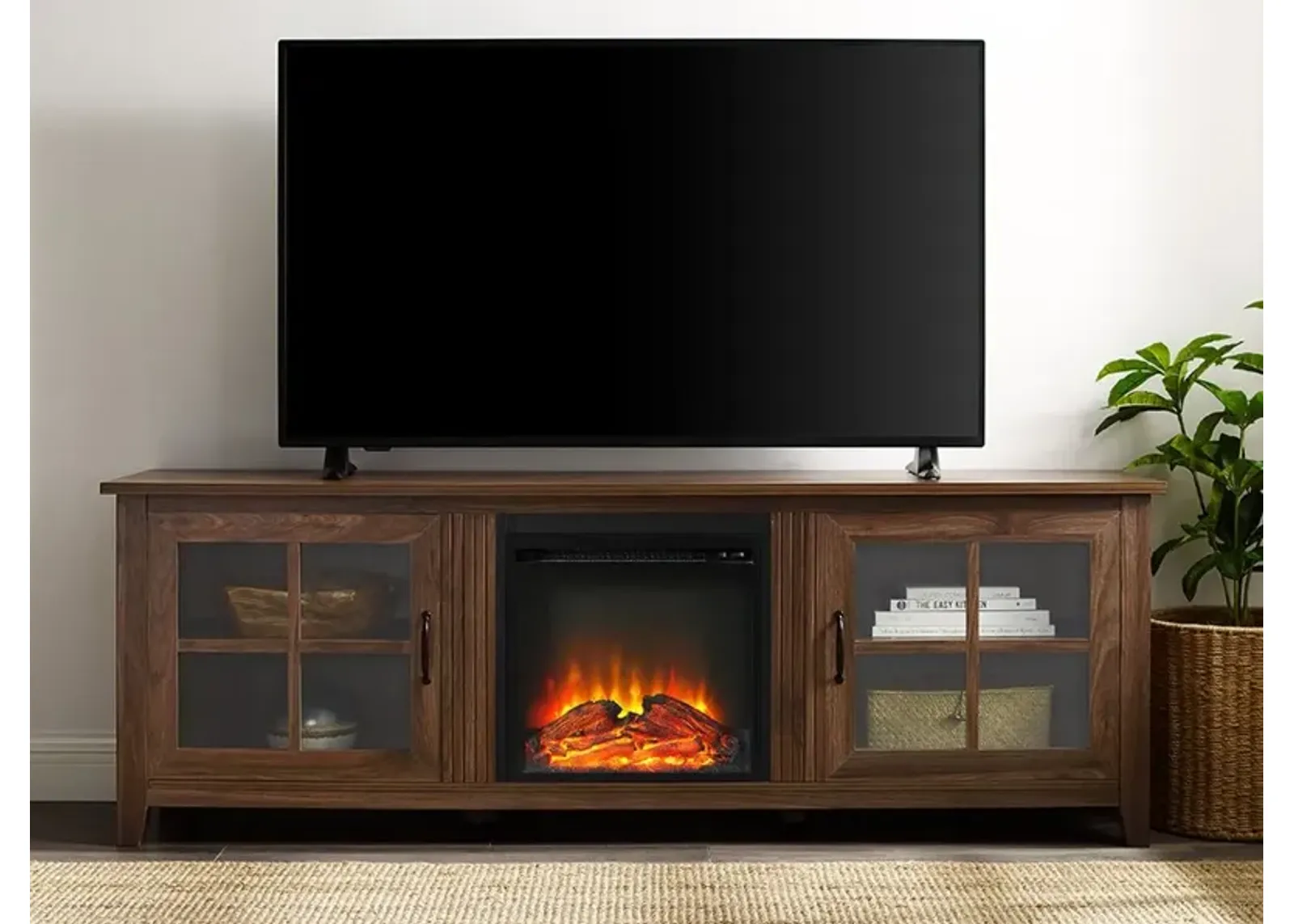 Fallon Dark Walnut 70 Inch Fireplace TV Stand - Walker Edison