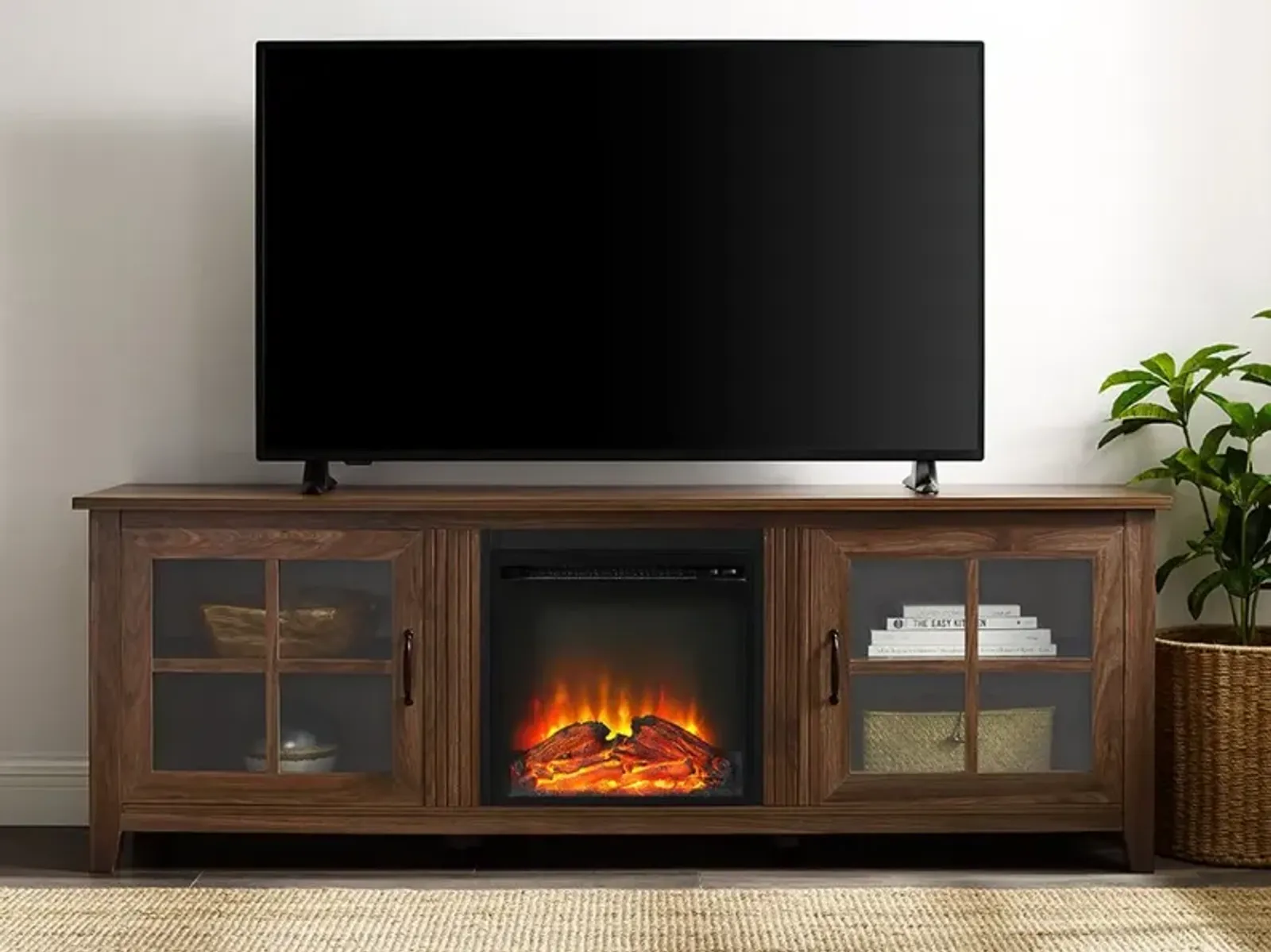 Fallon Dark Walnut 70 Inch Fireplace TV Stand - Walker Edison