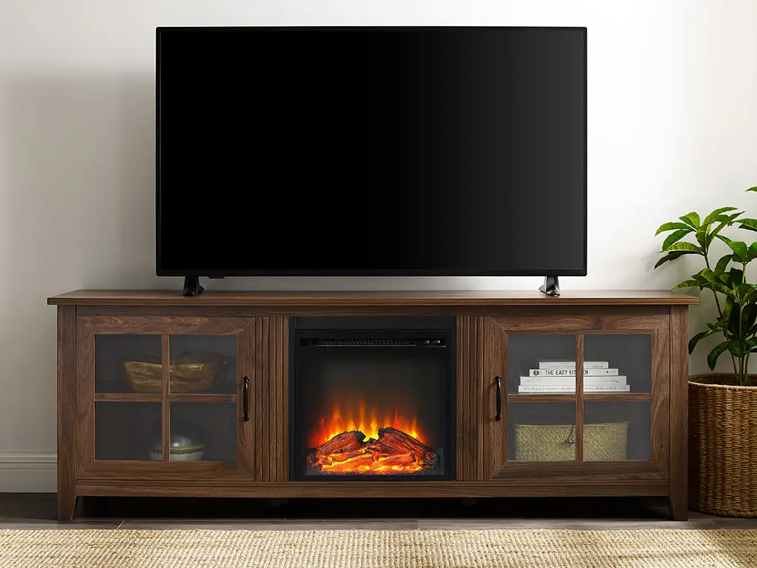 Fallon Dark Walnut 70 Inch Fireplace TV Stand - Walker Edison