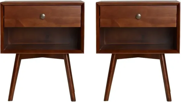 Rosie Mid Century Walnut 1-Drawer Nightstand - Walker Edison