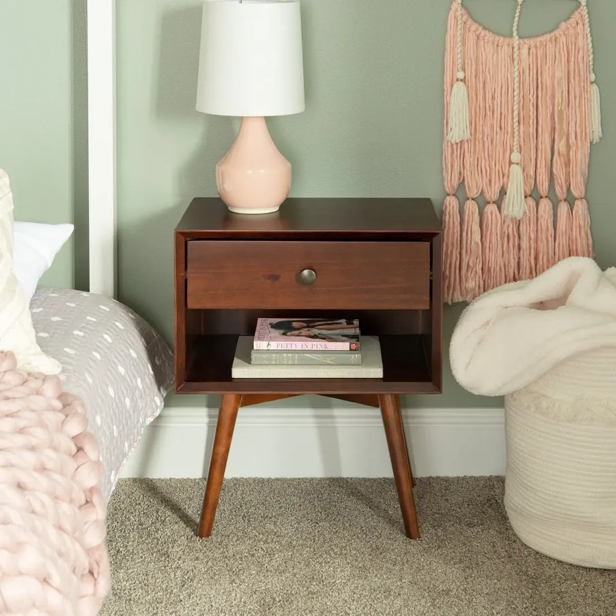 Rosie Mid Century Walnut 1-Drawer Nightstand - Walker Edison