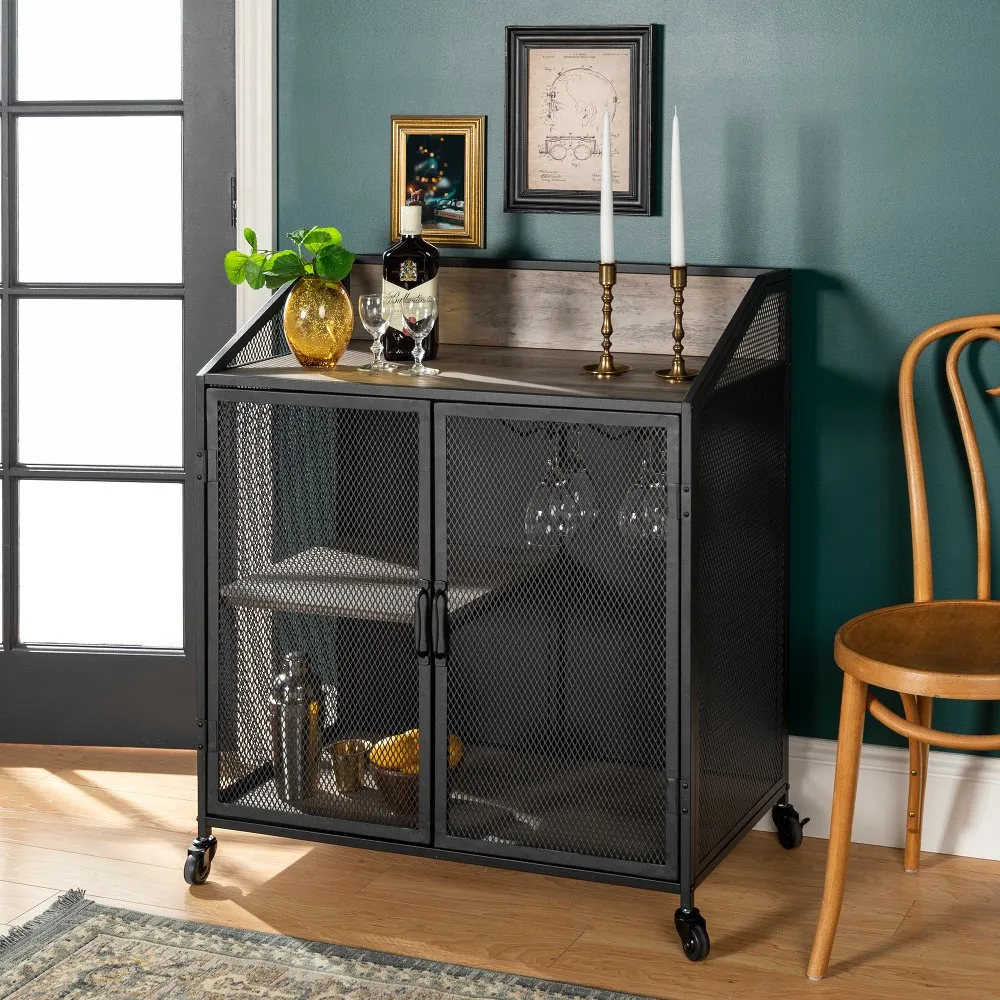 Avery Gray Wash 33 Inch Bar Cabinet - Walker Edison